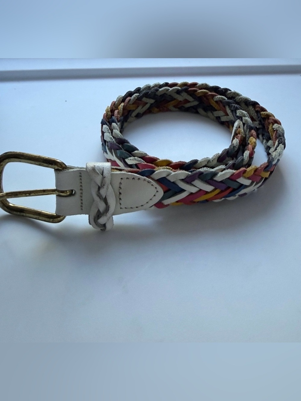 Capezio Women's Braided Multicolor Leather Belt with White Trim